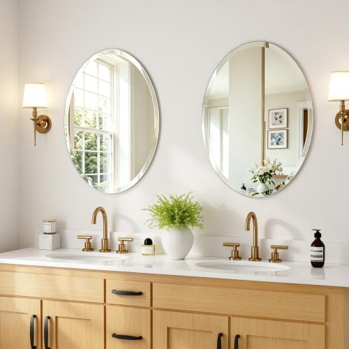 18 x 24 Inch Frameless Bathroom Mirror, Tempered Glass Wall Mirror with Polished Edge, Horizontal/Vertical Hanging for Vanity Bedroom Entryway