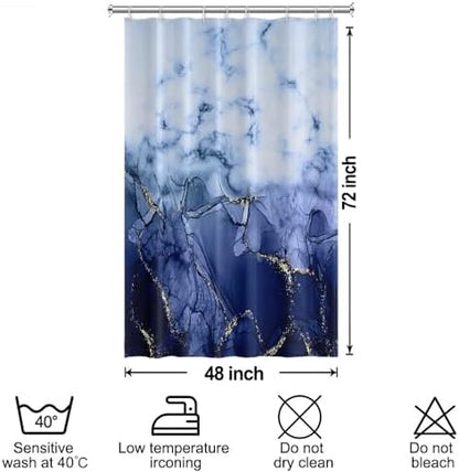 Navy Blue Marble Stall Waterproof Shower Curtain 48x72 inches