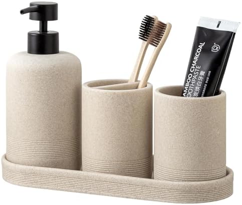 Bathroom Accessories Set, Simple Sandstone Look, Beige, 4 PCS