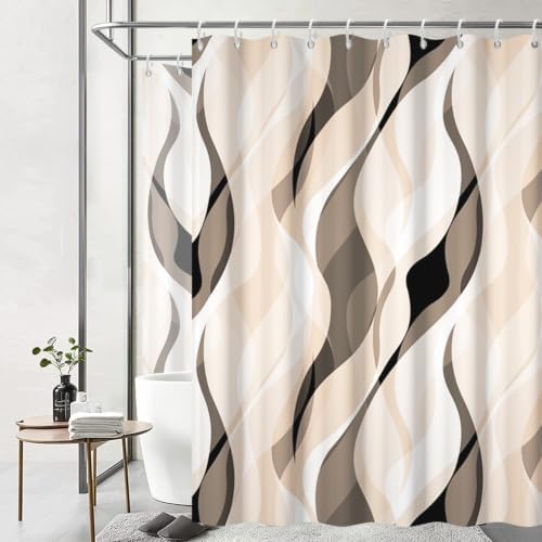Cream Striped Clawfoot Tub Shower Curtain 180x70 inch 30 Hooks