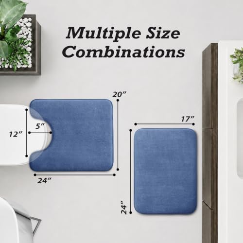 HUXMEYSON Bathroom Rugs Sets 2 Piece, Non-Slip & Quick Dry Bath Mat Set, Ultra Soft Velvet Bath Rugs for Bathroom, Toilet and Shower Floor, Dusty Blue