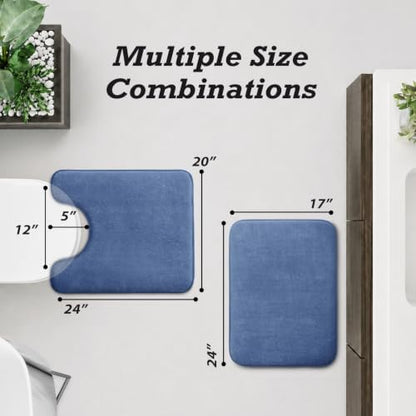 HUXMEYSON Bathroom Rugs Sets 2 Piece, Non-Slip & Quick Dry Bath Mat Set, Ultra Soft Velvet Bath Rugs for Bathroom, Toilet and Shower Floor, Dusty Blue