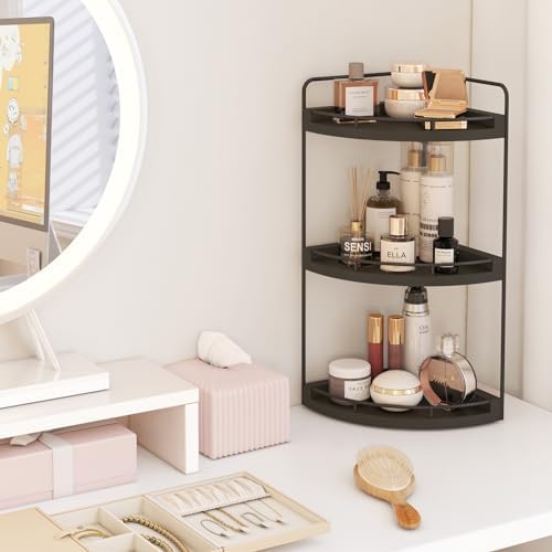 Fixwal 3 Tier Corner Bathroom Countertop Organizer Vanity Wood Shelf Black