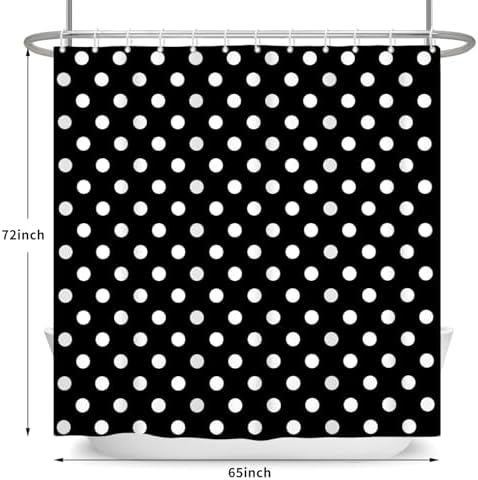 Polka Dots Shower Curtain, Black White Waterproof Fabric Shower Curtain for Bathroom with Modern Abstract Geometric Circle Bath Curtain Decor with Hooks, Machine Washable, 65''Wx72''L