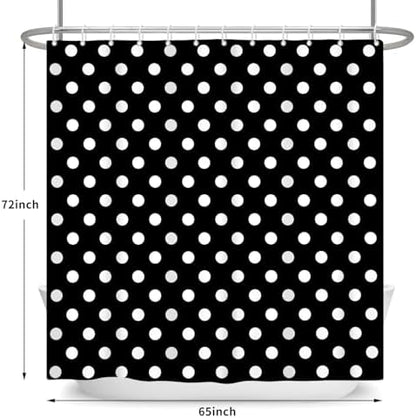 Polka Dots Shower Curtain, Black White Waterproof Fabric Shower Curtain for Bathroom with Modern Abstract Geometric Circle Bath Curtain Decor with Hooks, Machine Washable, 65''Wx72''L