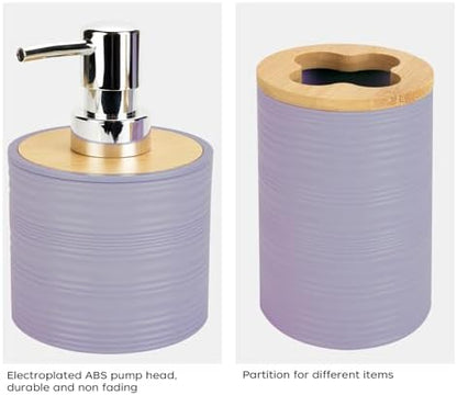2PCS Lavender Bathroom Set, Soap Dispenser, Dish & Bamboo Holder, Rustic