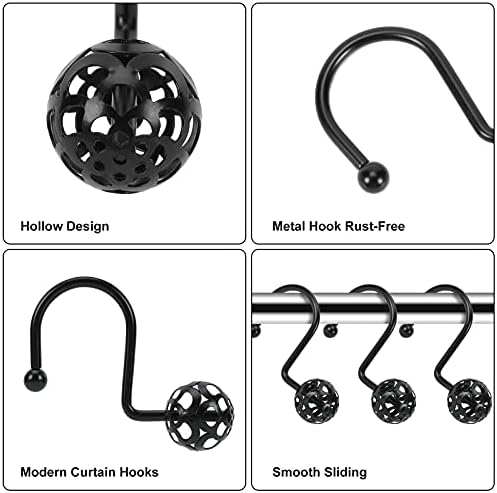 Gracelife 12Pcs Hollow Ball Shower Curtain Hooks Luxury Quality Rustproof Stainless Steel Shower Curtain Rings Hooks for Bathroom Rod (Black), one size