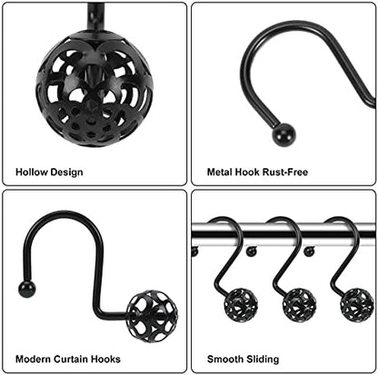 Gracelife 12Pcs Hollow Ball Shower Curtain Hooks Luxury Quality Rustproof Stainless Steel Shower Curtain Rings Hooks for Bathroom Rod (Black), one size
