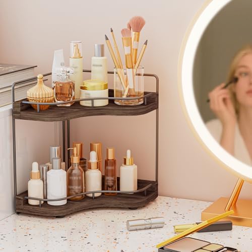 2-Tier Corner Bathroom Counter Organizer, Larger, Dark Brown