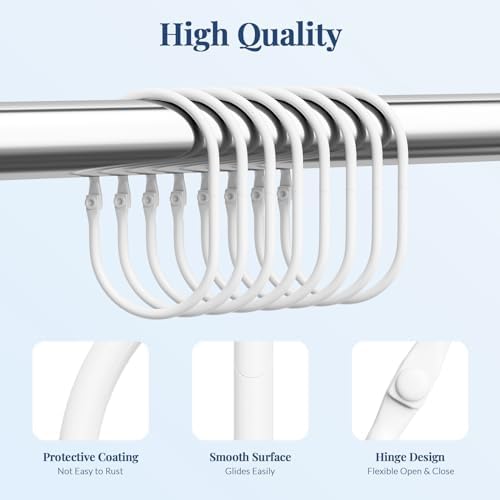 Bathway Shower Curtain Rings, White Shower Curtain Hooks 12 Pcs Anti-Drop Shower Rings for Curtain, Metal Shower Curtain Rings Rust Proof, Shower Hooks for Shower Curtain Rod, Curtain Rings