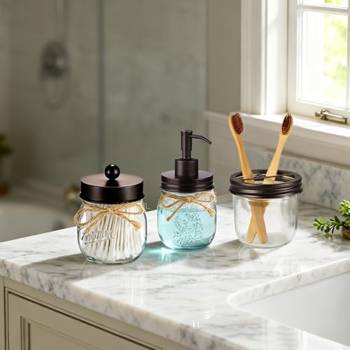Amolliar Glass Mason Jar Bathroom Accessories Set 4 Pcs (Bronze)