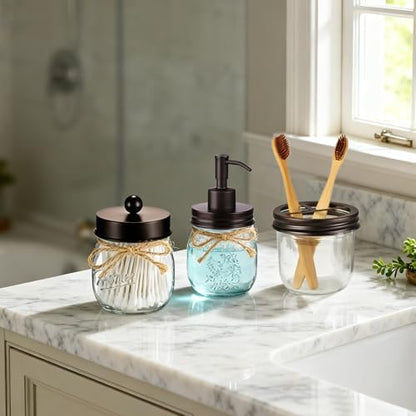 Amolliar Glass Mason Jar Bathroom Accessories Set 4 Pcs (Bronze)