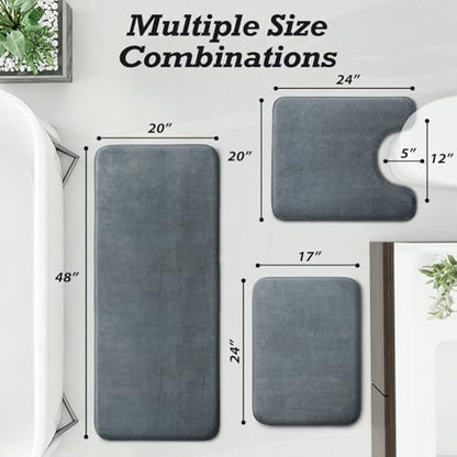 HUXMEYSON Bathroom Rugs Sets 3 Piece, Non-Slip & Quick Dry Bath Mat Set, Ultra Soft Velvet Bath Rugs for Bathroom, Toilet and Shower Floor, Grey