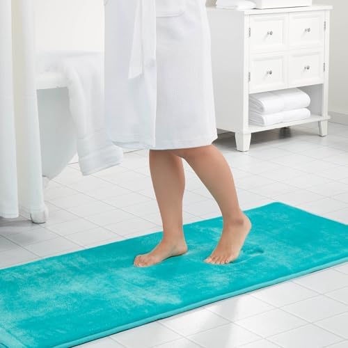 Memory Foam Bath Mat Non Slip Absorbent Super Cozy Velvet Bathroom Rug Carpet (60 inches X 24 inches, Teal)