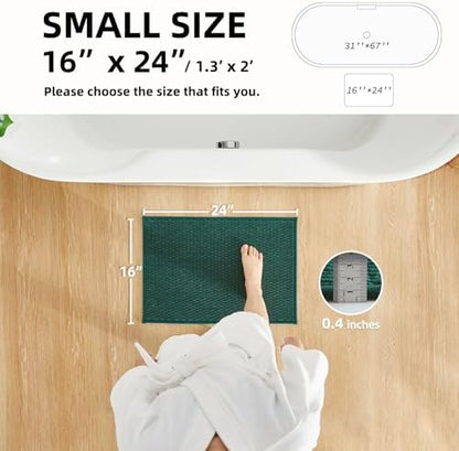 TYUU Bathroom Rugs Non Slip Washable, Super Absorbent Thin Bath Mat Small Quick Dry Low Pile Bathroom Rug, Dark Green 16"x24"