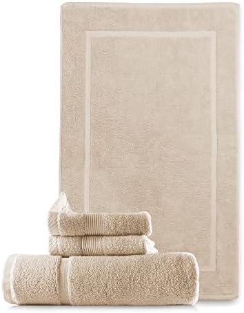 Hearth & Harbor Bath Mat Towels - 100% Ring Spun Cotton Luxury Bath Mat Floor Towels - Ultra Soft & Highly Absorbent Bath Towels Set of 4 - Cream