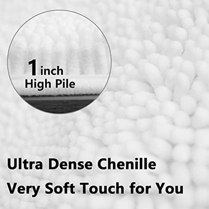 BOANKODU White Bathroom Rugs Sets 2 Piece, Soft Chenille Bath Mat Absorbent Bathroom Rug, Bathroom Mat with PVC Non-Slip Bottom, Machine Washable Bath Rugs (32x20 Inch + 24x16 Inch, White)