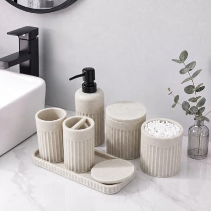 INIUNIK Bathroom Accessory Set, 6 Pieces, Beige