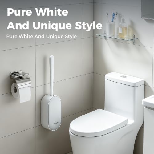 Bathroom Toilet Brush, OSCIOSS Toilet Bowl Brush with Ergonomic Design, Compact Size, Durable Bristles, Wall Mounted RV Toilet Brush for Bathroom Cleaning (White, 2pack)