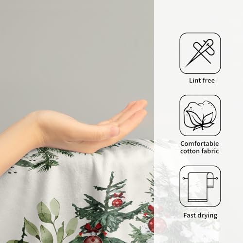 Christmas Tree Hand Towels Set of 2, 14x28 in Winter Forest Pine Cones Picks Bells Absorbent Quick Drying Kitchen Tea Towel Washcloths for Bathroom Hotel Holiday Seasonal Decor
