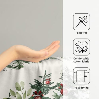 Christmas Tree Hand Towels Set of 2, 14x28 in Winter Forest Pine Cones Picks Bells Absorbent Quick Drying Kitchen Tea Towel Washcloths for Bathroom Hotel Holiday Seasonal Decor