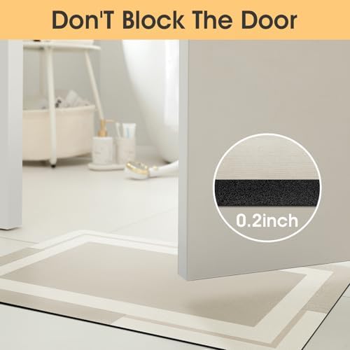 ACCUMTEK Non Slip Bath Mat, Thin Bathroom Rugs Fit Under Door, Quick Dry Bath Mats, Machine Washable Bath Rugs for Bathroom, Bathtub & Kitchen, Bathtub, Light Beige/Bordered/24 x17