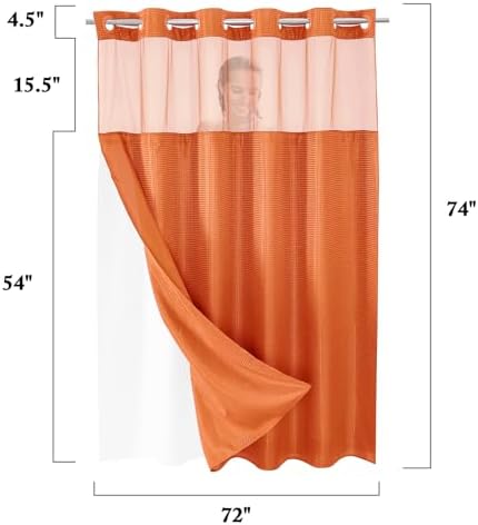 Gibelle No Hook Cloth Burnt Orange Shower Curtain with Liner, 72x74