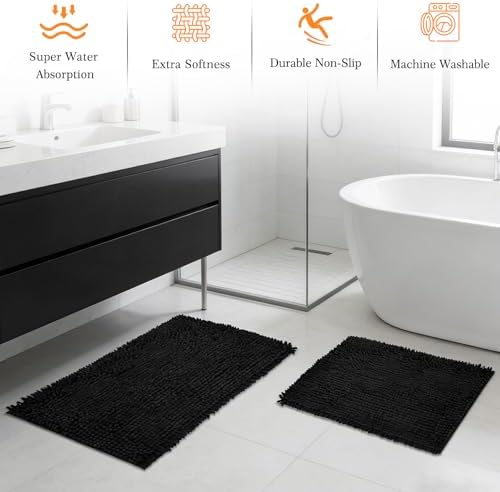 Bathroom Sets with Shower Curtain and Rugs, 22 Pcs Black Bathroom Accessories with Trash Can, Waterproof Shower Curtain, Bathroom Rugs Super Absorbent, Modern Bathroom Sets Complete Decor
