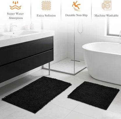 Bathroom Sets with Shower Curtain and Rugs, 22 Pcs Black Bathroom Accessories with Trash Can, Waterproof Shower Curtain, Bathroom Rugs Super Absorbent, Modern Bathroom Sets Complete Decor