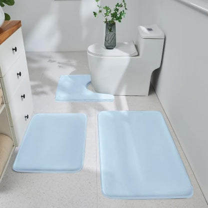 HUXMEYSON 3-Piece Memory Foam Bathroom Rug Set, Light Blue