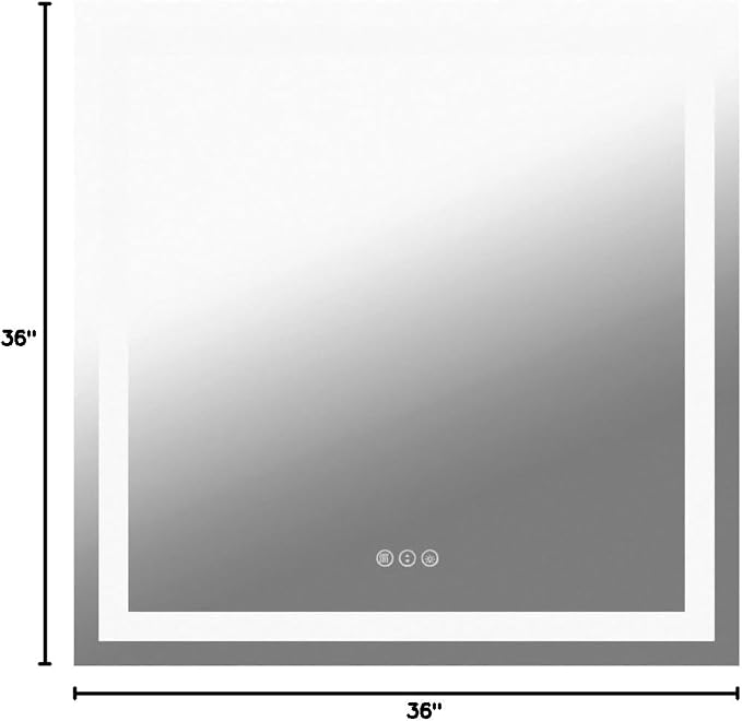 LED Bathroom Mirror 36"X36" with Front Light and Backlit | Stepless Dimmable, Anti-Fog, Shatter-Proof, HD Reflection, Memory, 3 Colors Lighting Square Mirror, UL Listed