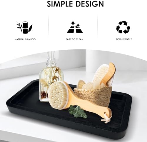 Bamboo Vanity Bathroom Tray for Counter, Bamboo Tray for Bathroom, Toilet Tank, Perfume 11.8L x 5.9W x 0.8H inch (Black)