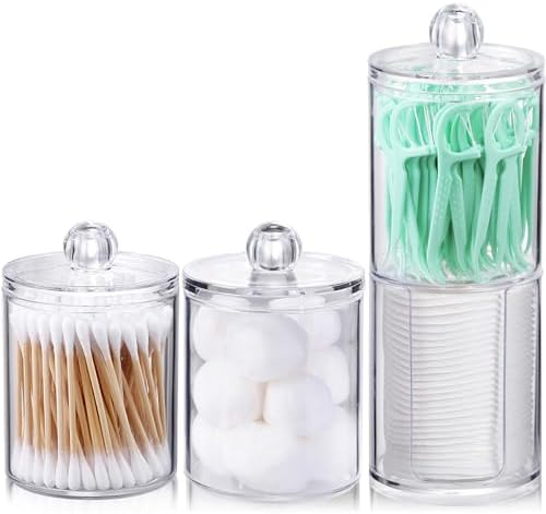 4 Pcs Acrylic Qtip Holder Dispenser for Cotton Swabs, Balls, Floss Picks