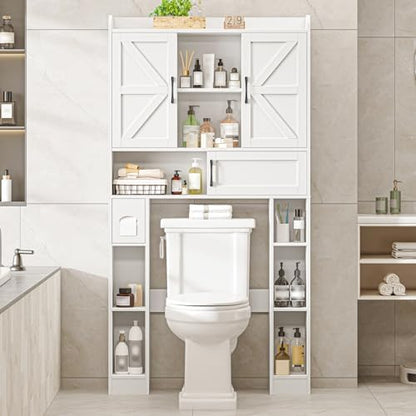 Vabches Over The Toilet Cabinet with 2 Barn Doors & Sliding Door,White