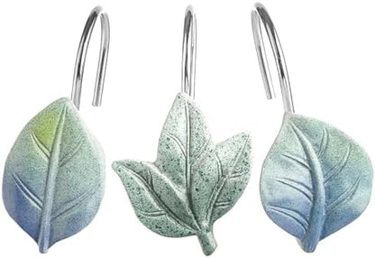 Blue Plant Leaf Shower Curtain Hooks,Eucalyptus Bathroom Decor,12PCS