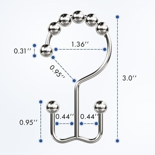 Bathway Shower Curtain Hooks Nickel Shower Curtain Rings, 12 Pcs Double Hook Shower Curtain Hooks Rings Shower Curtain Hangers Rust Proof, Metal Shower Hooks for Bathroom Shower Curtain Rod