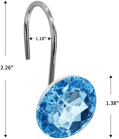 Crystal Diamond Round Shower Curtain Hooks Rings for Bathroom,Blue,12PCS