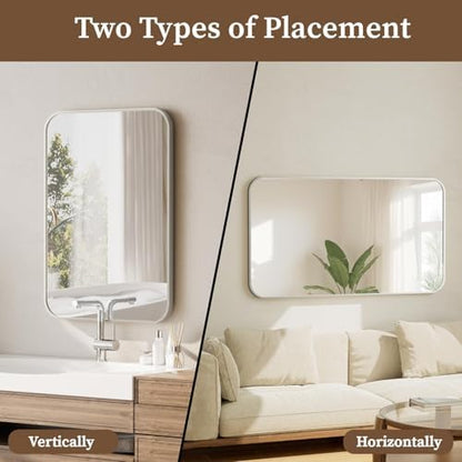 BEAUTYPEAK 26" x 38" Silver Wall Mounted Bathroom Mirror