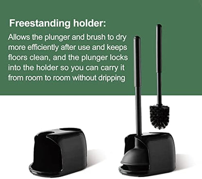 Eyliden Toilet Plunger and Brush Set, 2-in-1 Compact Holder, Black