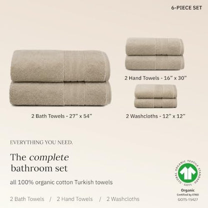 California Design Den 100% Organic Cotton 6 Pc Bath Towel Set, Cashmere