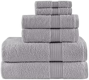 Madison Park Organic 100% Cotton Bathroom Towel Set, Hotel & Spa Quality Highly Absorbent, Quick Dry, Include for Shower, Handwash & Facial Washcloth, Multi-Sizes, Grey (Pack of 2)