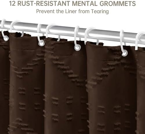 Boho Brown Shower Curtain Woven Fabric Shower Curtain 72 x 72 Tufted Chevron Striped Shabby Chic Textured, Modern Farmhouse Minimalist, Water Resistant Curtain Set for Bathroom, Hotel Decor