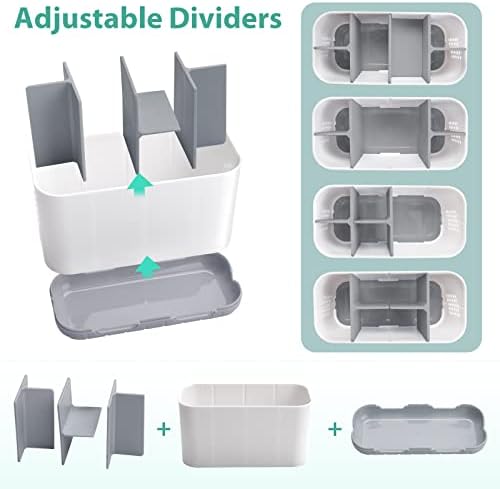 Boperzi Toothbrush and Toothpaste Holder Drainage for Bathroom Countertop with Adjustable Dividers, Large Toothpaste Caddy Organizer Storage Rustic Decor Set Anti-Slip for Shower,Family,Kids Gray