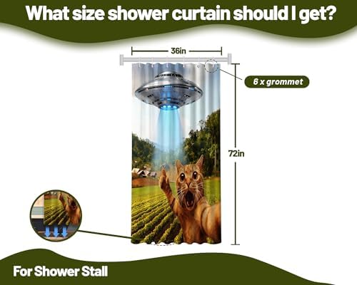 Small Stall Shower Curtain Rv Funny Cat UFO, 36 x 72 Inchs