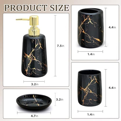 CERBIOR Bathroom Accessories Set,4 Pcs Ceramic Bathroom Accessory,Black