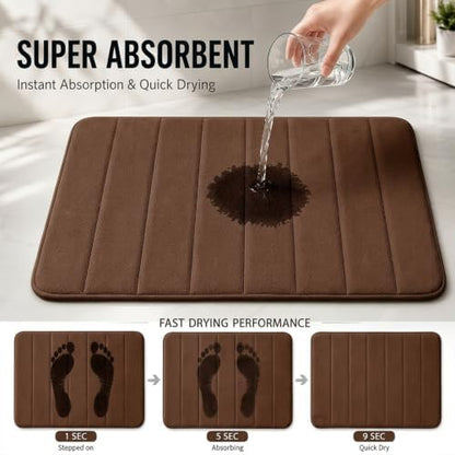 Memory Foam Bath Mat Set 3 Piece，Super Soft Absorbent Bathroom Rug Non Slip, Quick Dry,Machine Wash, Perfect Plush Bathroom Rugs,Home Decor Accessories,Coffee