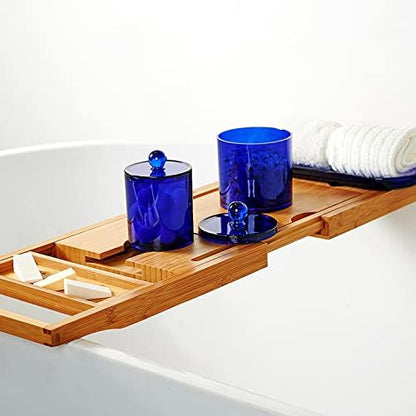 SheeChung 6 Pack Qtip Holder, Blue Acrylic Apothecary Jars for Bathroom