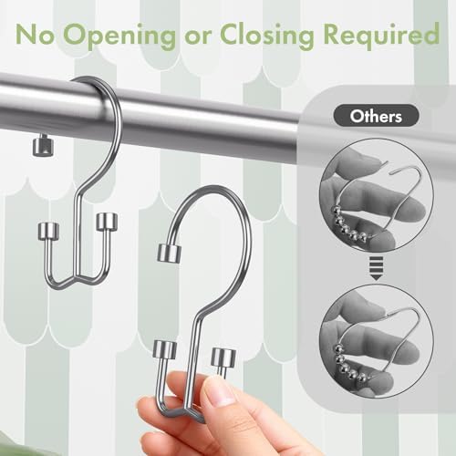 Amazer Chrome Shower Curtain Hooks, 12PCS Minimalist Simple Double Shower Curtain Rings, Rust-Resistant Metal Shower Hooks, Cylinders Shower Rings for Bathroom Shower Rods Curtains
