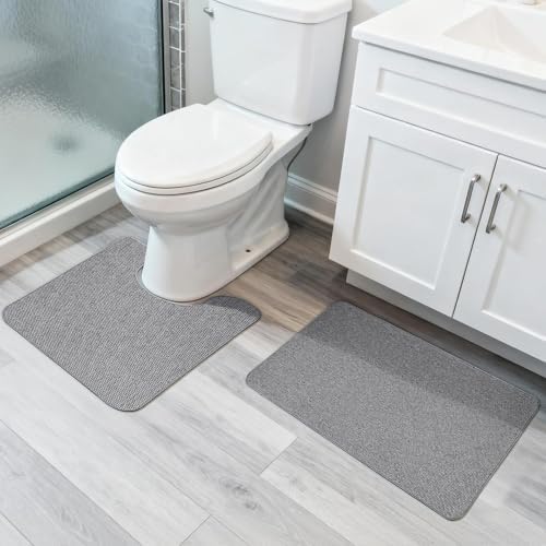 Bosap Bath Mat Set 2 Pieces,Ultra Thin Bathroom Rugs,Rubber Toilet Rugs