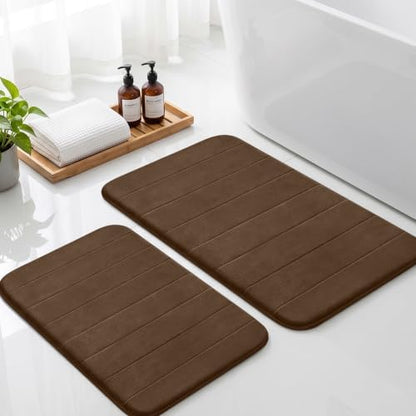 Neween Bathroom Rugs Set 2 Piece, Absorbent Memory Foam Bath Mat, Brown